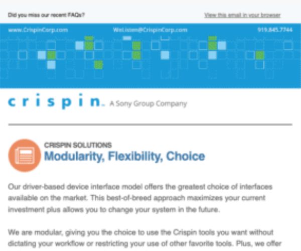 Crispin solution for modularity, flexibility, and choice.