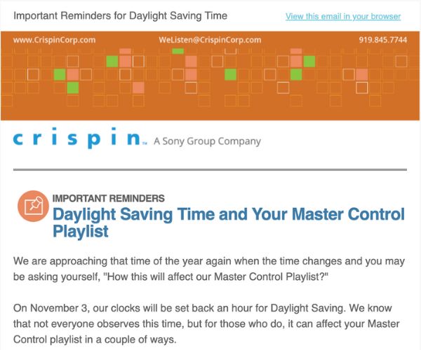 Daylight savings time for you master control playlist